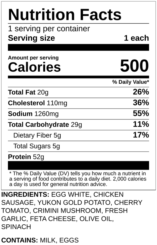 Spinach & Mushroom Egg White Frittata with Chicken Sausage