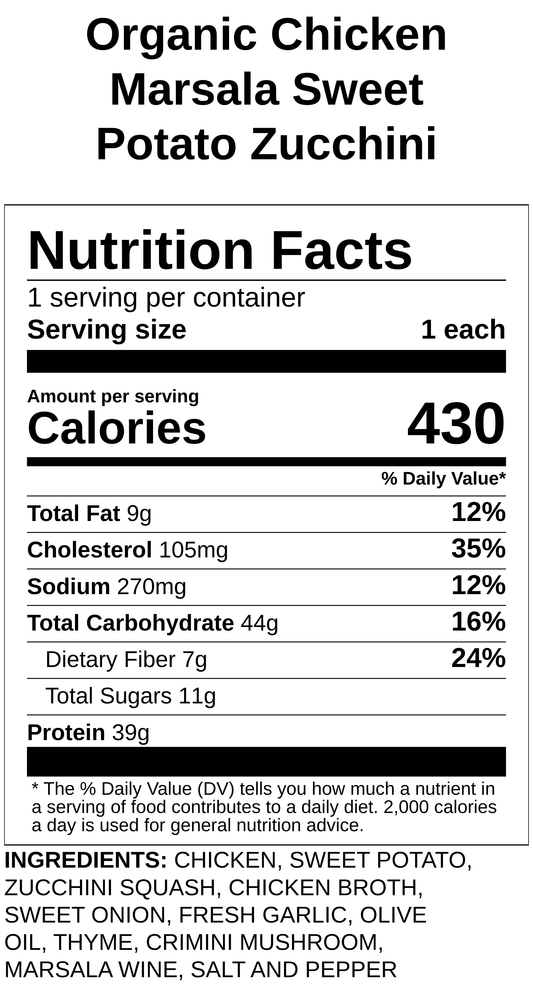 Organic Chicken Marsala Sweet Potato Zucchini
