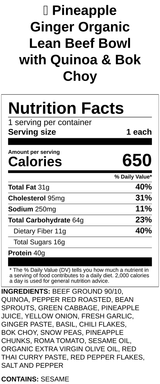 Pineapple Ginger Organic Lean Beef Bowl with Quinoa & Bok Choy
