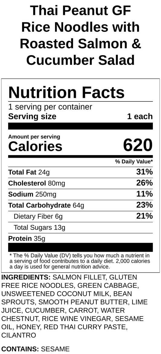 Thai Peanut GF Rice Noodles with Roasted Salmon & Cucumber Salad