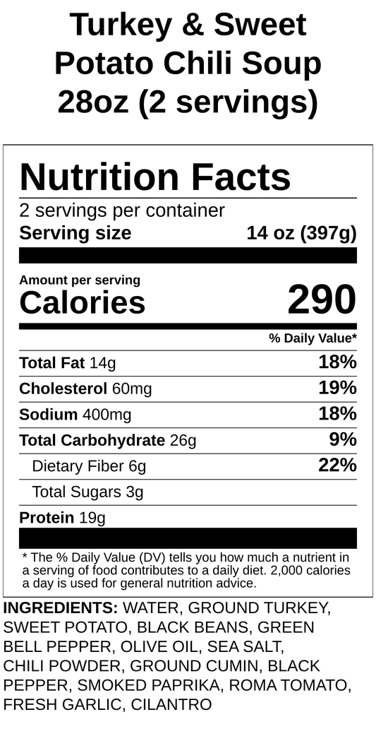 Turkey & Sweet Potato Chili Soup 28oz (2 servings)