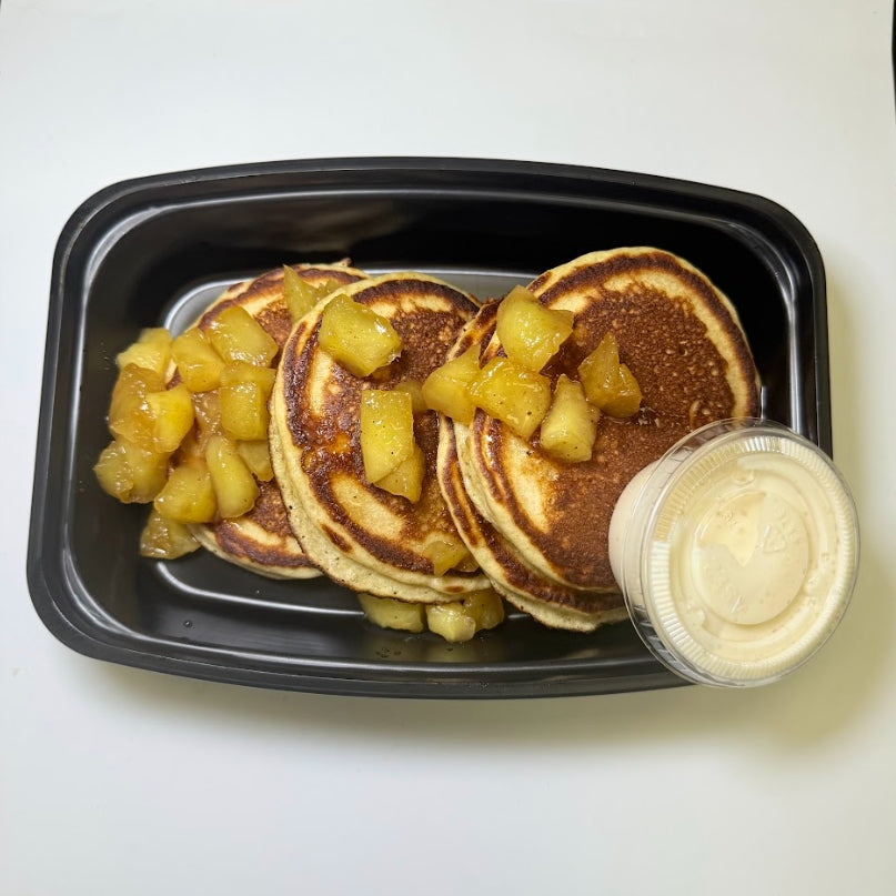 Apple Cinnamon Pancakes with Maple Greek Yogurt Swirl & Roasted Spiced Apples