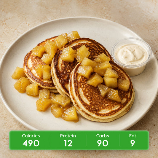 Apple Cinnamon Pancakes with Maple Greek Yogurt Swirl & Roasted Spiced Apples