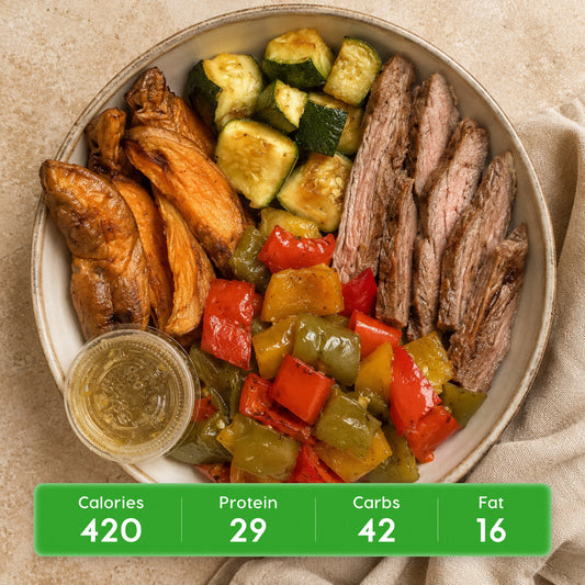 Argentinian Chimichurri Flank Steak with Roasted Sweet Potato & Vegetables