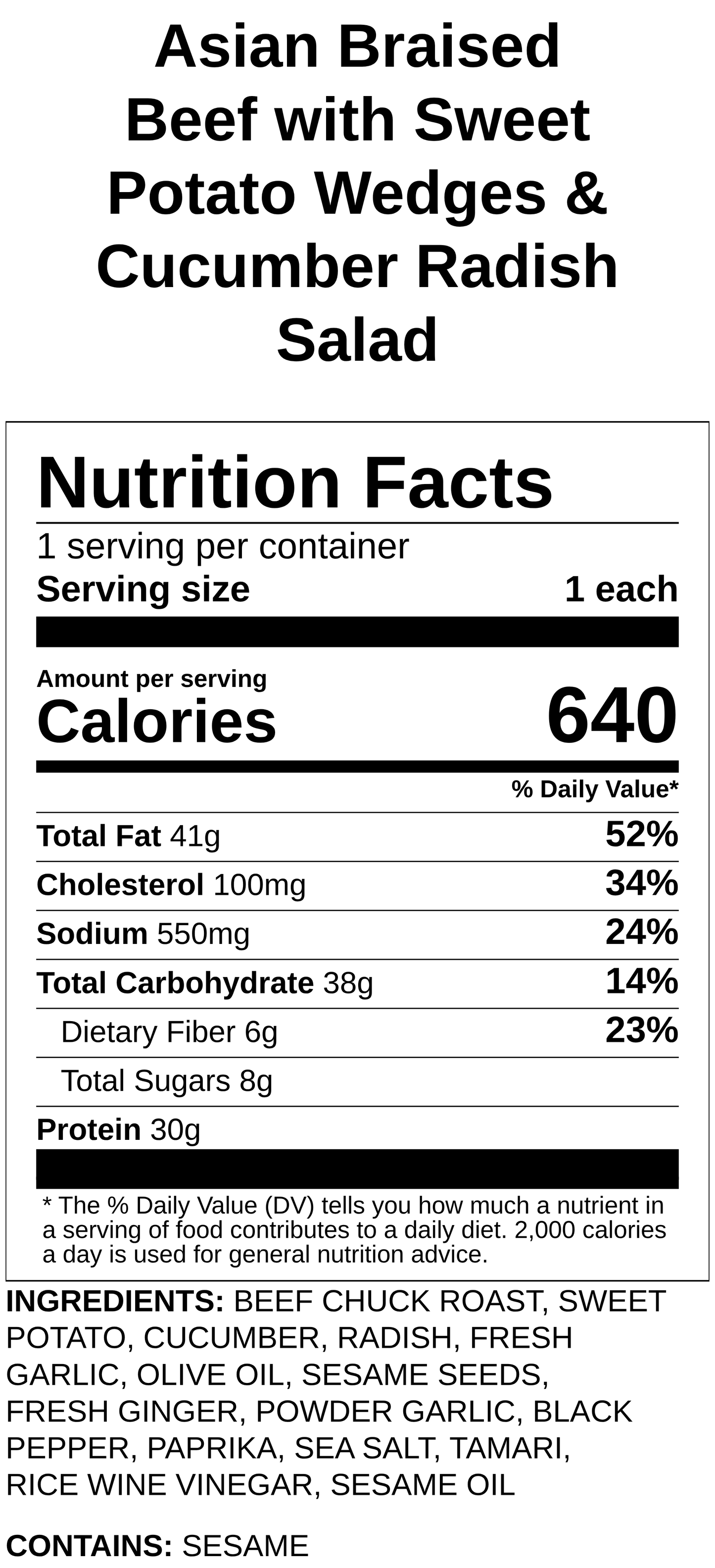 Asian Braised Beef with Sweet Potato Wedges & Cucumber Radish Salad