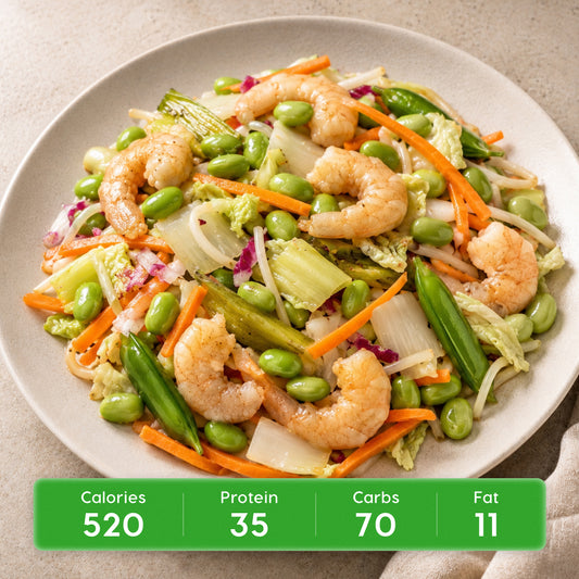 Asian Noodle Bowl with Sesame Ginger Shrimp