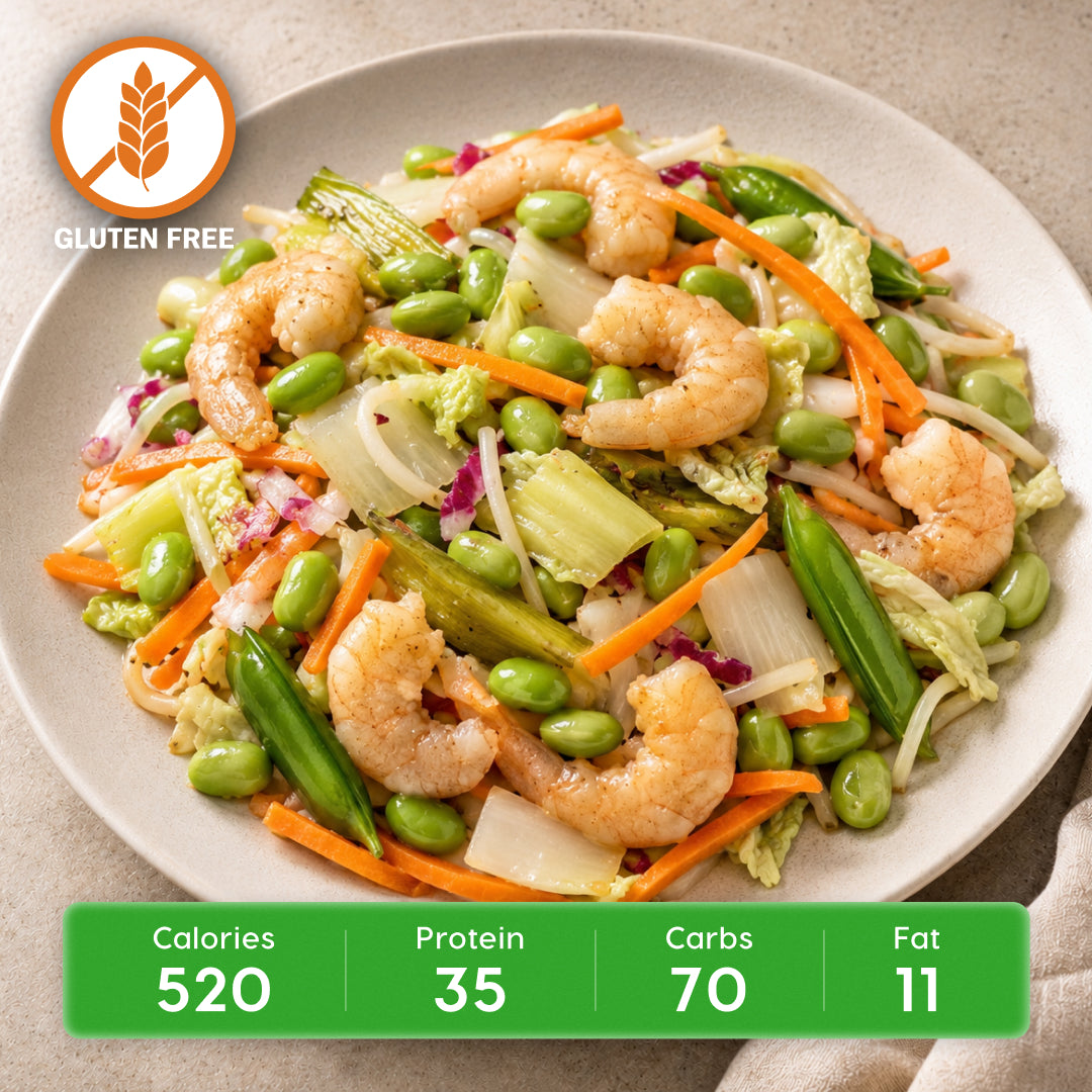 Asian Noodle Bowl with Sesame Ginger Shrimp