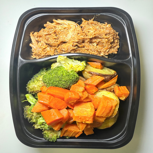 BBQ Shredded Chicken with Baked Russet Potato & Broccoli