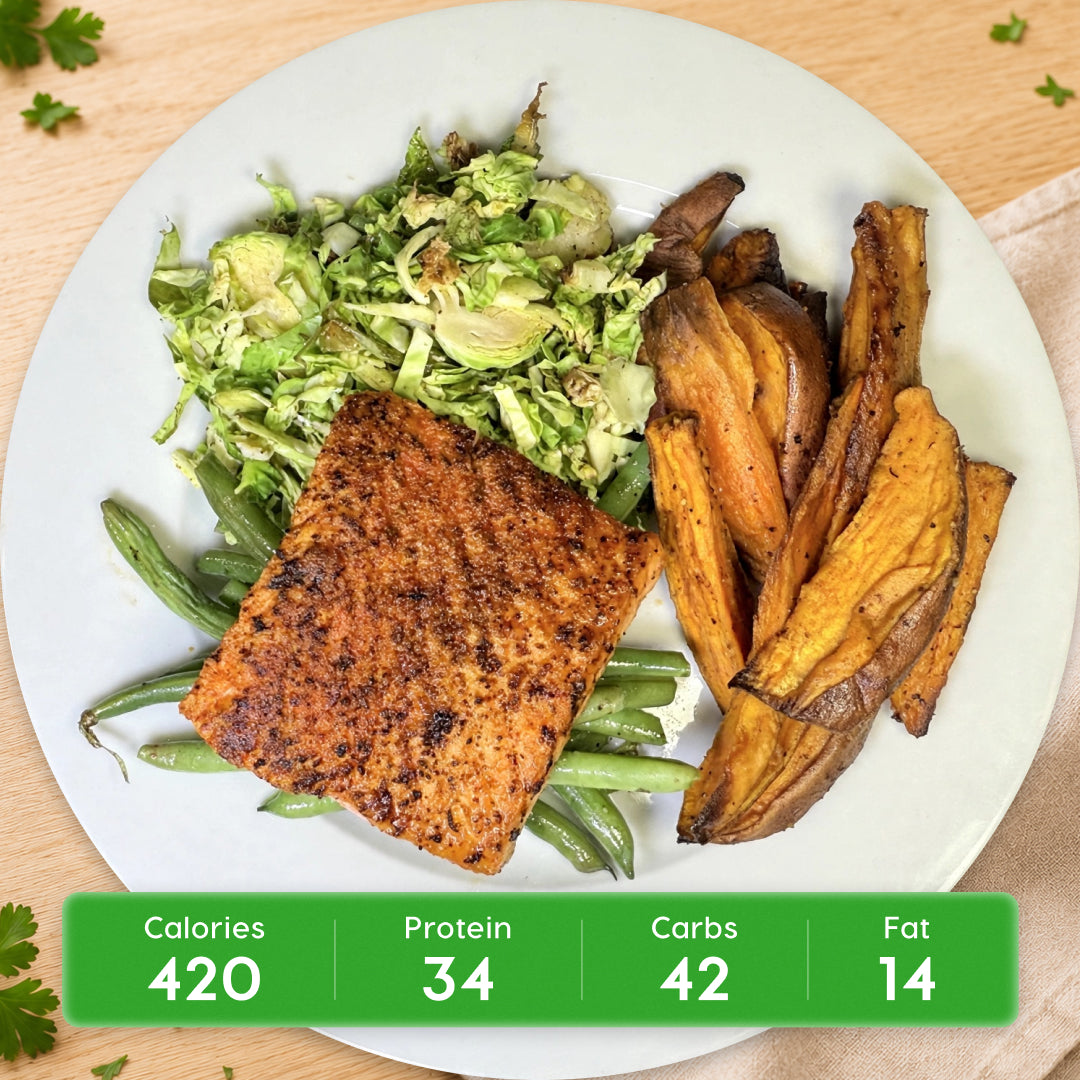 Cajun Blackened Salmon with Roasted Sweet Potatoes & Green Beans