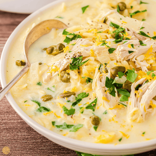 Chicken Piccata Soup with Fresh Spinach & Lemon Zest