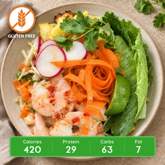 Chili Lime Shrimp with Roasted Veggies & Gluten-Free Rice Noodles