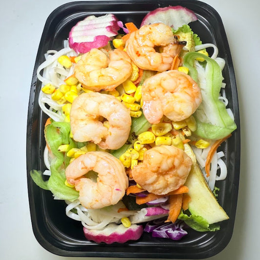 Chili Lime Shrimp with Roasted Veggies & Gluten-Free Rice Noodles