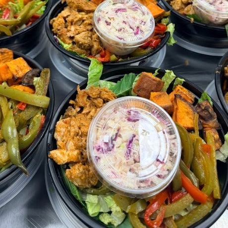 Chipotle Chicken Power Bowl with Roasted Sweet Potato & Crunchy Slaw