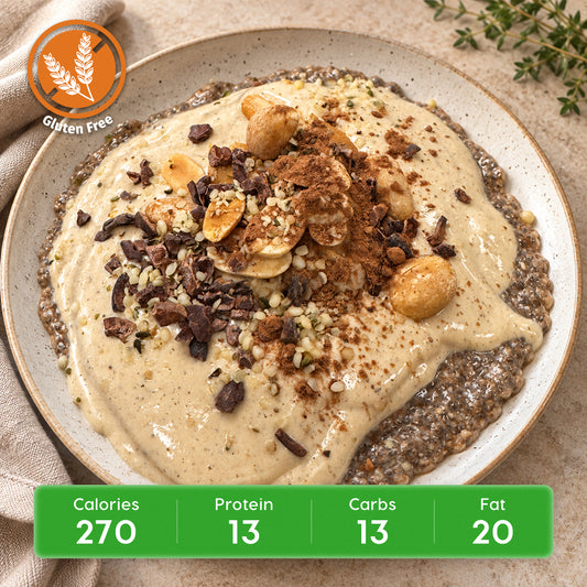 Chocolate Peanut Butter Protein Chia Breakfast Parfait with Crunchy Cacao Nibs