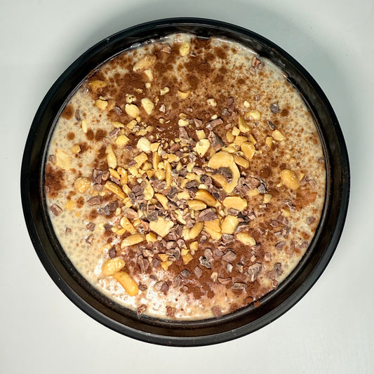 Chocolate Peanut Butter Protein Chia Breakfast Parfait with Crunchy Cacao Nibs