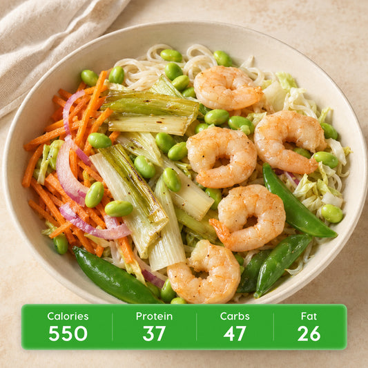 Coconut Lemongrass Shrimp with Snow Peas & Chickpea Pasta