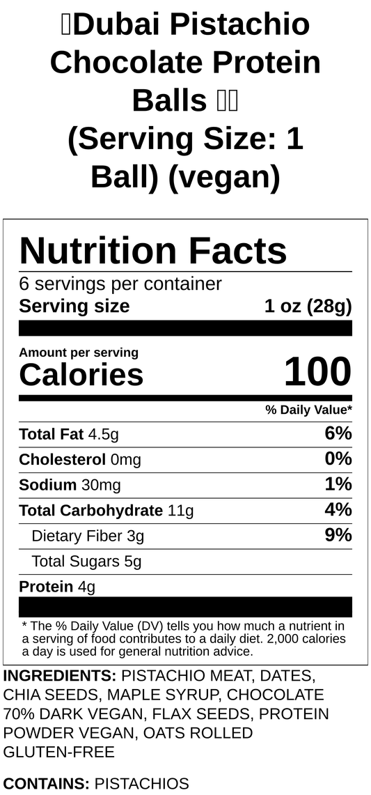 Dubai Pistachio Chocolate Protein Balls (Serving Size: 1 Ball) (vegan)