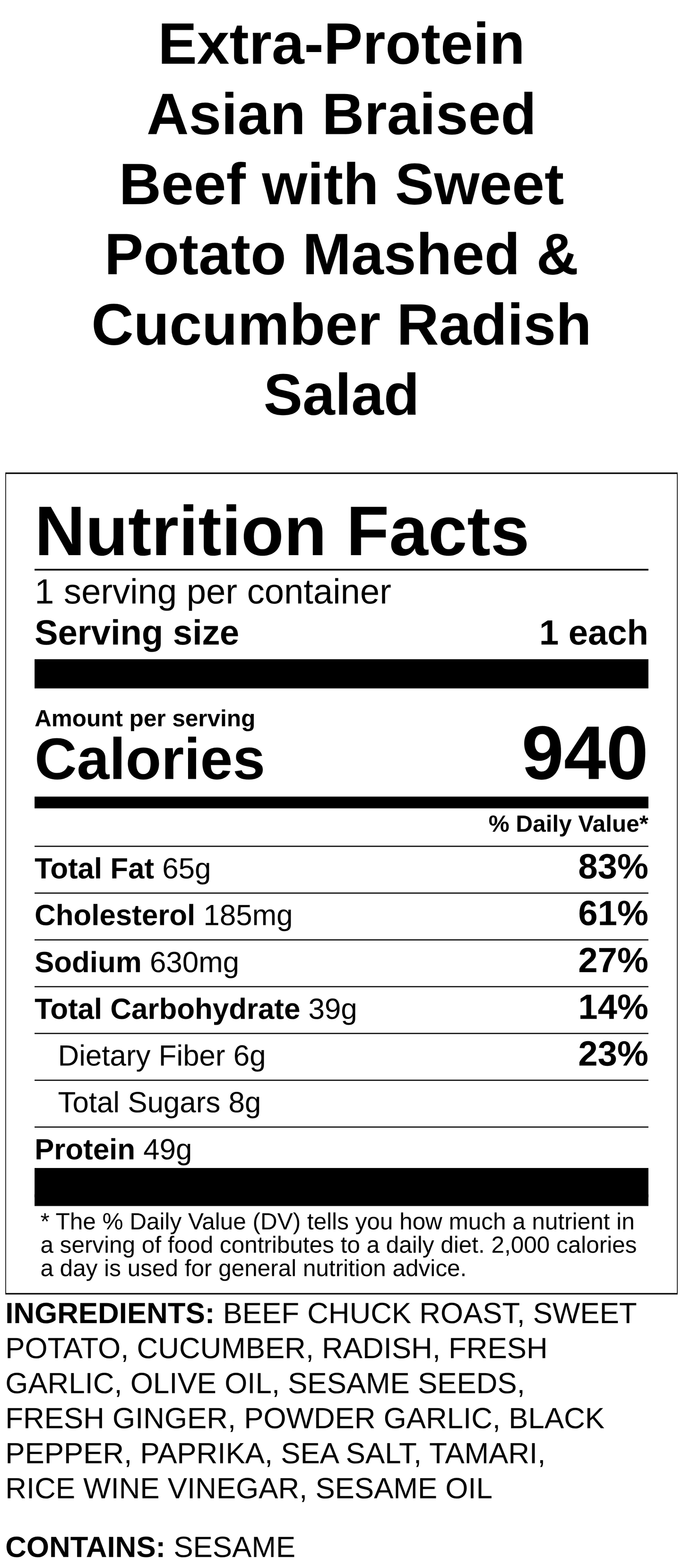 Asian Braised Beef with Sweet Potato Wedges & Cucumber Radish Salad