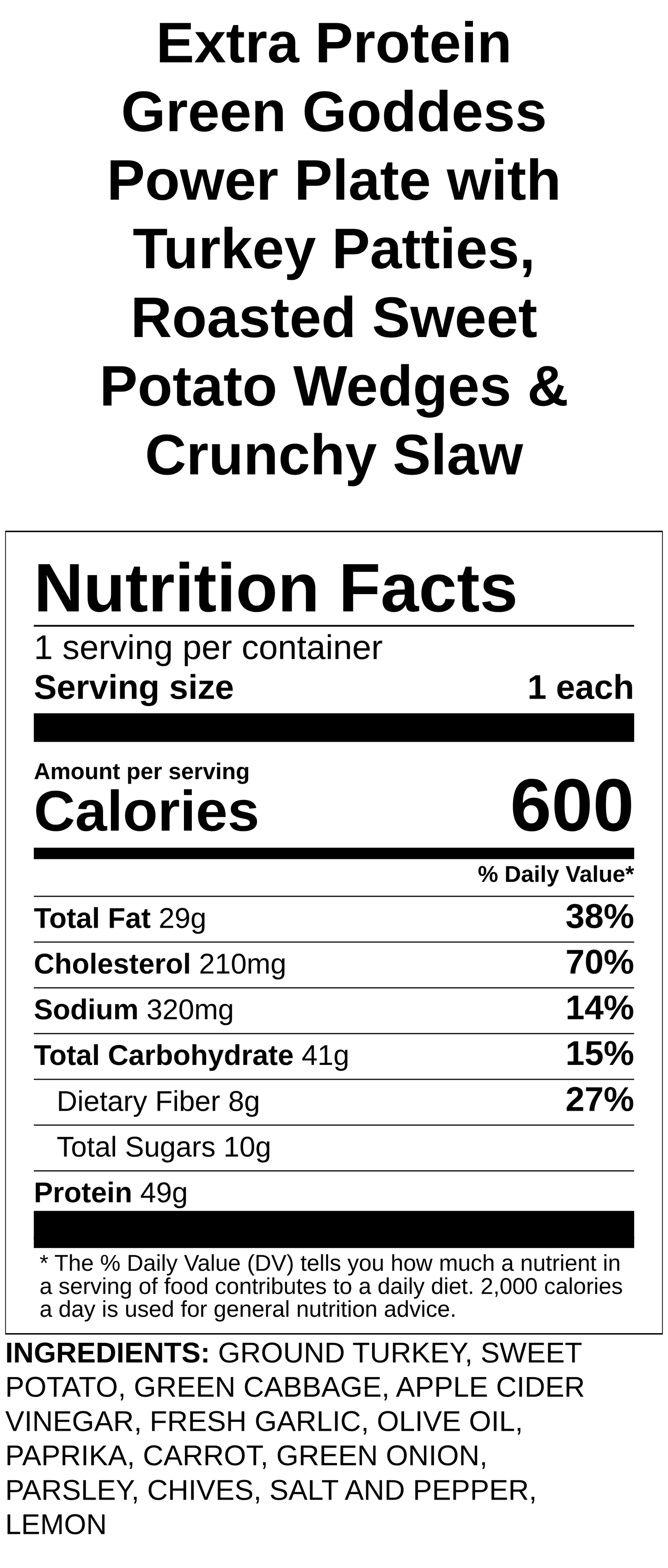 Green Goddess Power Plate with Turkey Patties, Roasted Sweet Potato Wedges & Crunchy Slaw