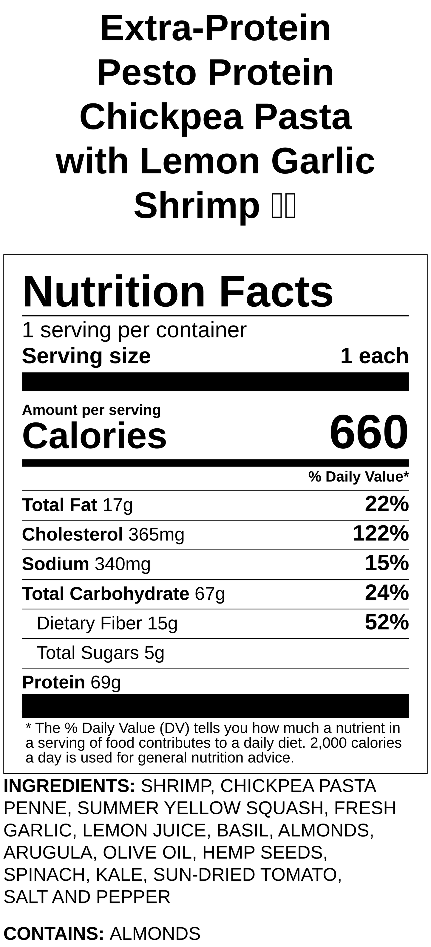 Pesto Protein Chickpea Pasta with Lemon Garlic Shrimp