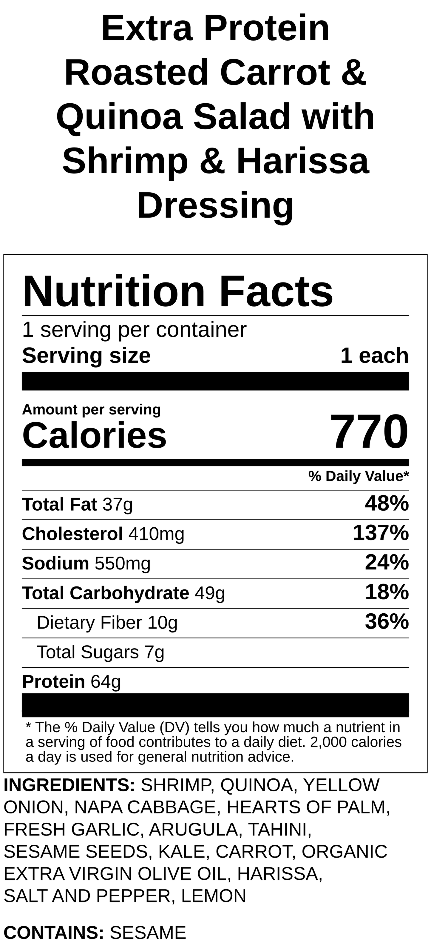 Roasted Carrot & Quinoa Salad with Shrimp & Harissa-Tahini Dressing