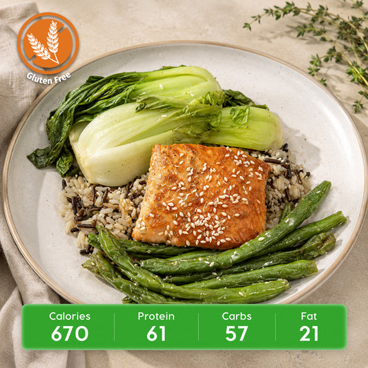 Orange Ginger Glazed Salmon with Wild Rice & Bok Choy