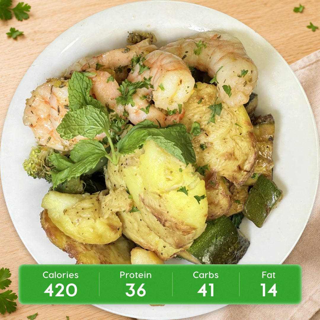 Garlic Butter Shrimp Power Plate with Roasted Potatoes & Veggies