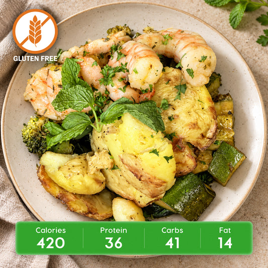 Garlic Butter Shrimp Power Plate with Roasted Potatoes & Veggies