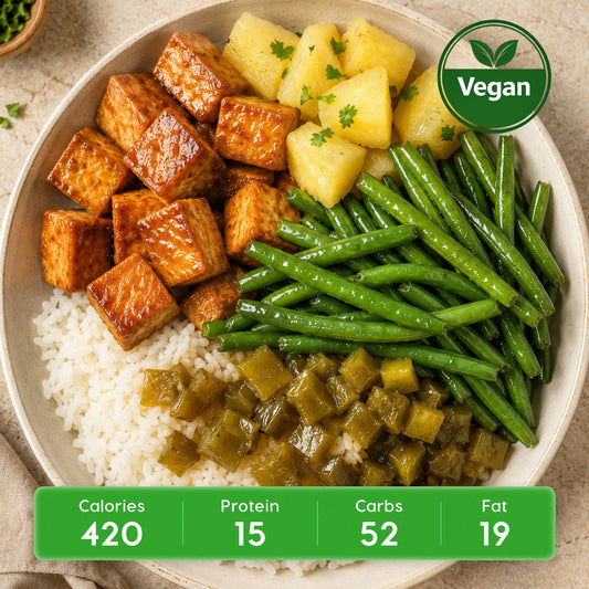 Vegan Hawaiian Teriyaki Tofu with Pineapple, Basmati Rice & Green Beans