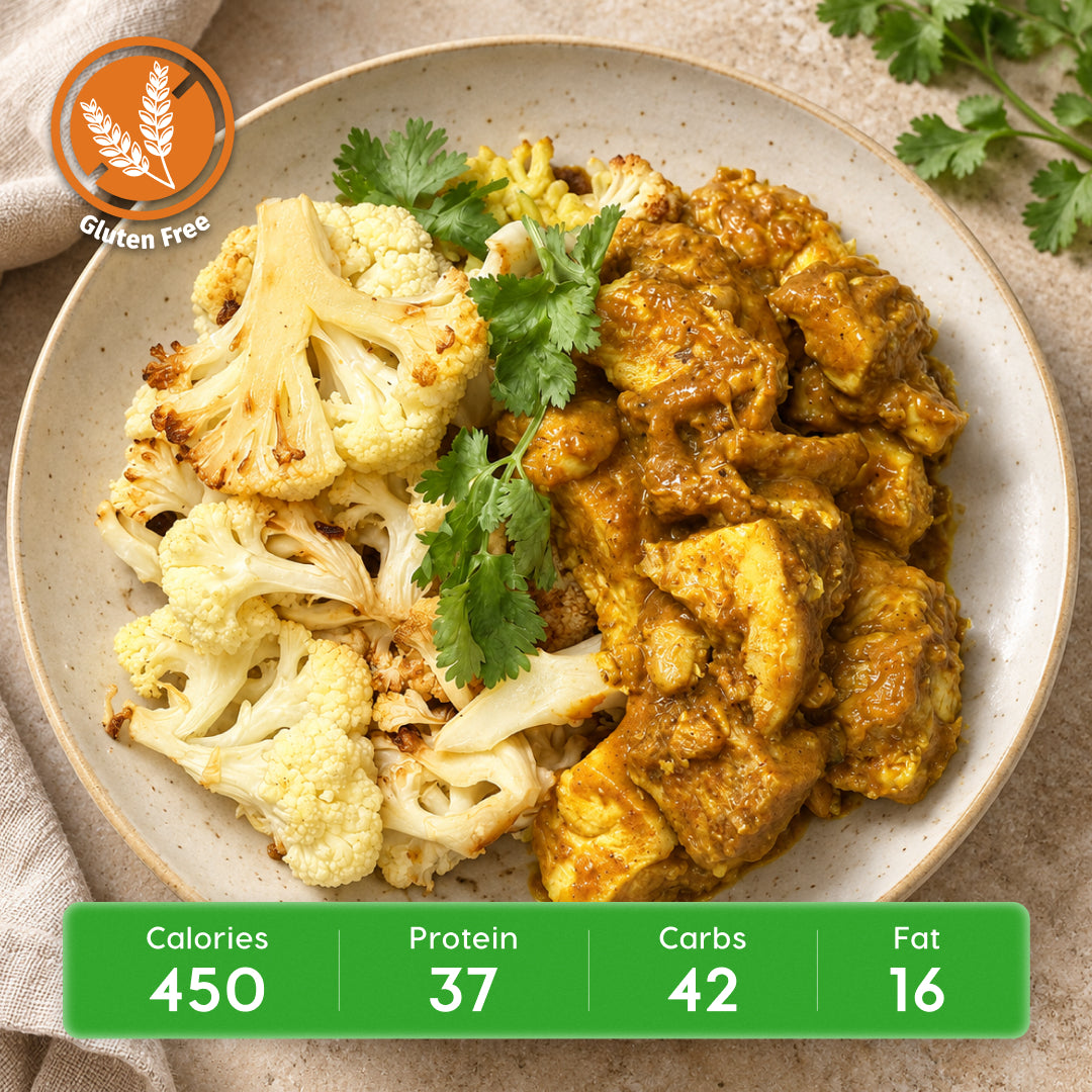 Indian Butter Chicken with Turmeric Brown Rice & Roasted Cauliflower