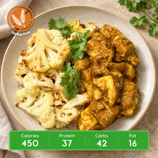 Indian Butter Chicken with Turmeric Brown Rice & Roasted Cauliflower
