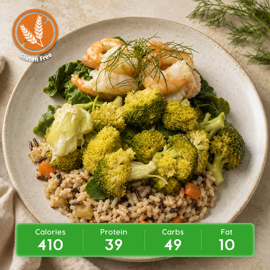 Lemon Dill Shrimp with Wild Rice Pilaf & Broccoli