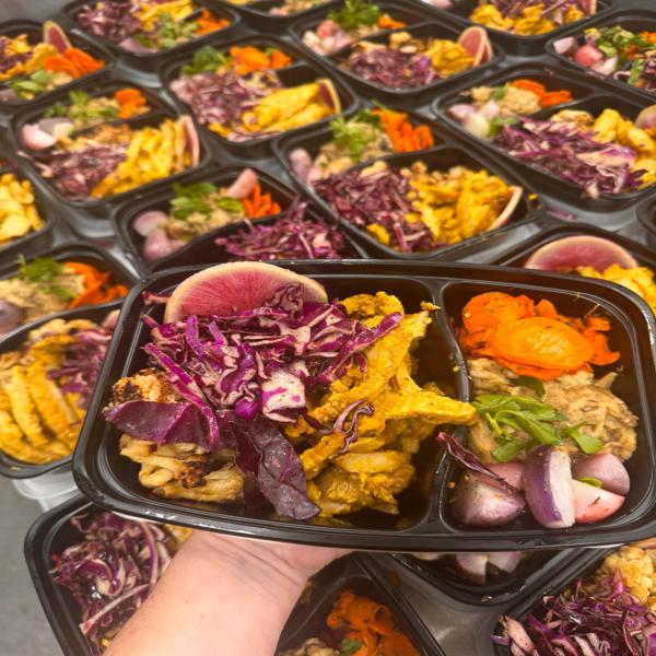 Mediterranean Shawarma Chicken Quinoa Feast with Hummus & Roasted Radishes