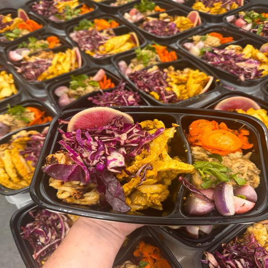 Mediterranean Shawarma Chicken Quinoa Feast with Hummus & Roasted Radishes