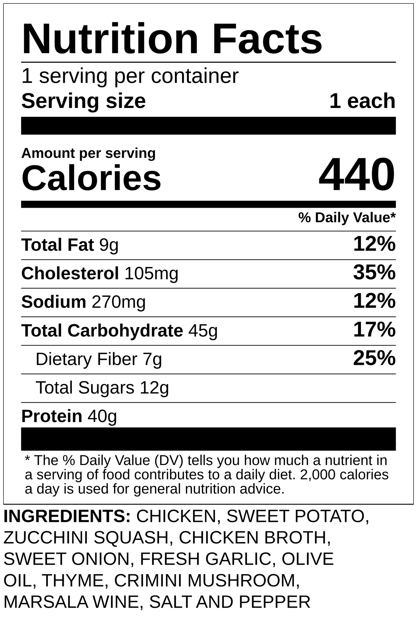 Organic Chicken Marsala Sweet Potato Zucchini