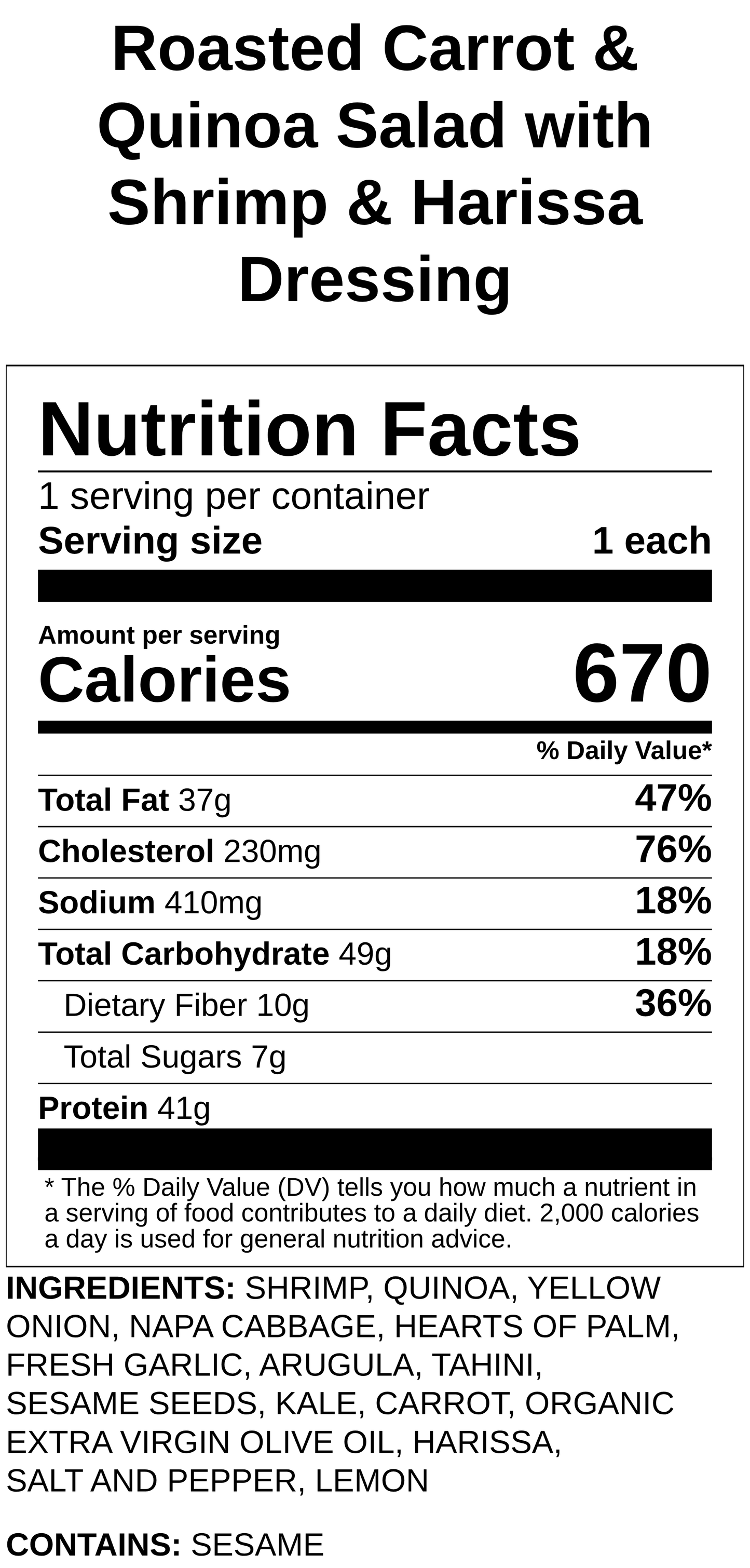 Roasted Carrot & Quinoa Salad with Shrimp & Harissa-Tahini Dressing