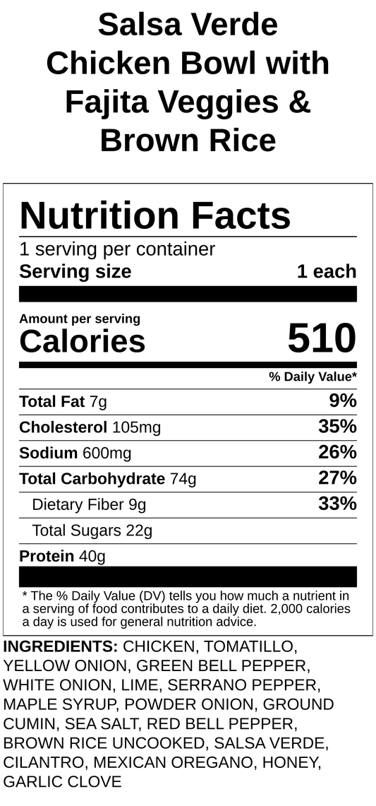 Salsa Verde Chicken Bowl with Fajita Veggies & Brown Rice