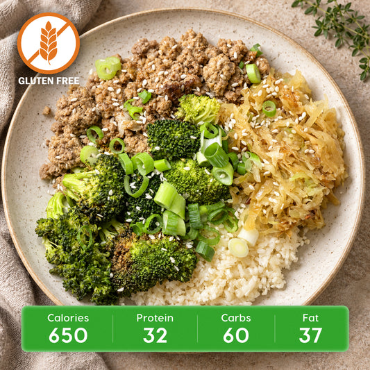 Sesame-Ginger Organic Beef, Rice & Broccoli Stir Fry