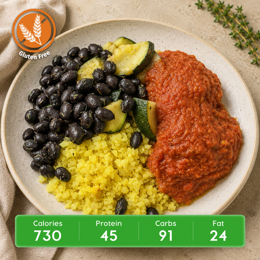 Spanish Spiced Beef Meatballs with Saffron Rice & Herbed Black Beans
