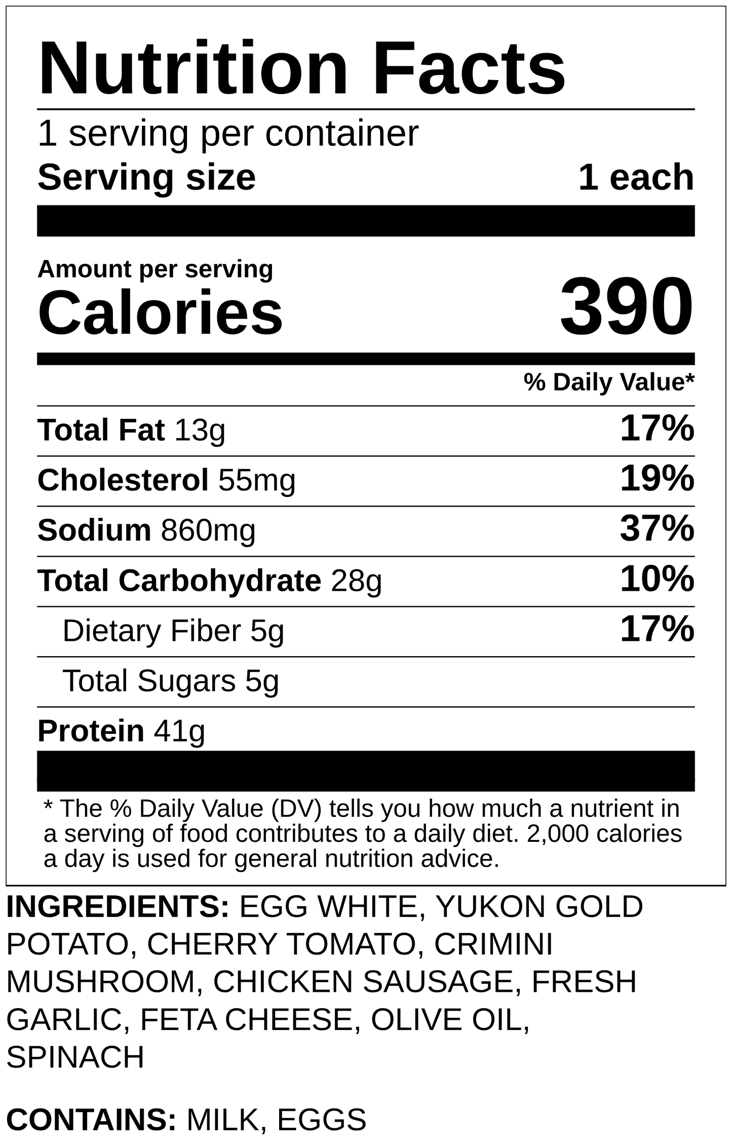Spinach & Mushroom Egg White Frittata with Chicken Sausage