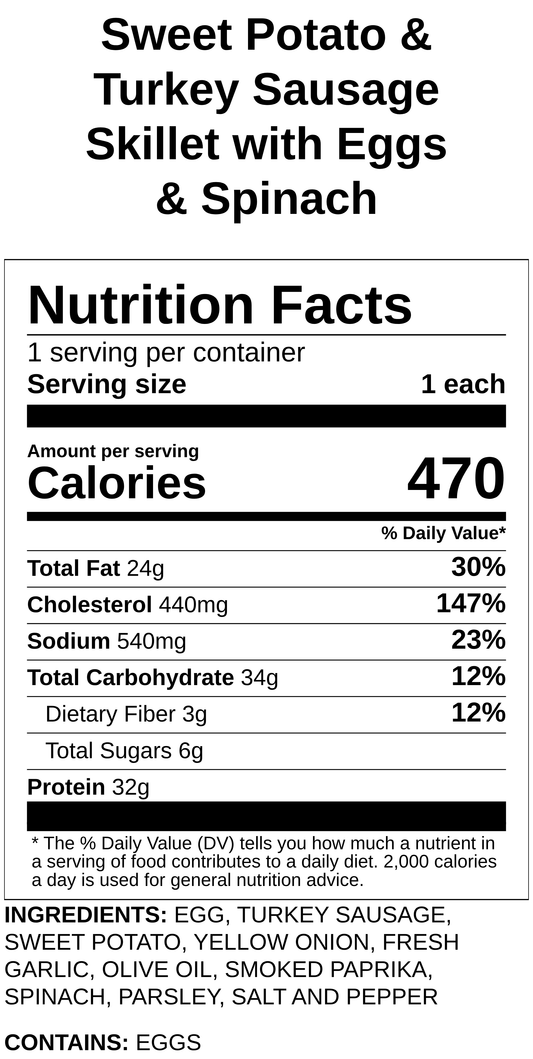 Sweet Potato & Turkey Sausage Skillet with Eggs & Spinach