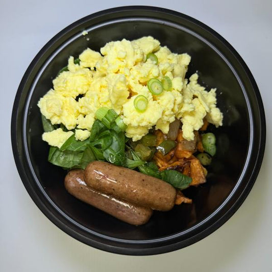 Sweet Potato & Turkey Sausage Skillet with Eggs & Spinach