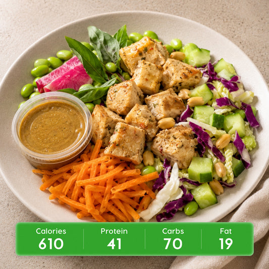 Thai Chicken Salad Bowl with Brown Rice and Housemade Peanut Dressing