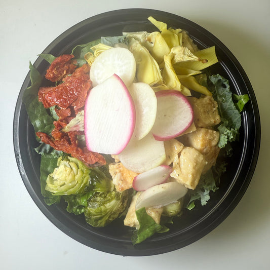 Ultimate Chicken Caesar Salad with Kale, Brussels & Crispy Artichokes