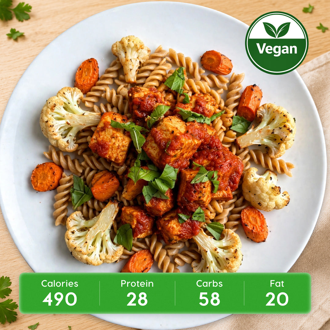 Vegan Basil Blaze Tofu Marinara Bowl with GF Chickpea Pasta