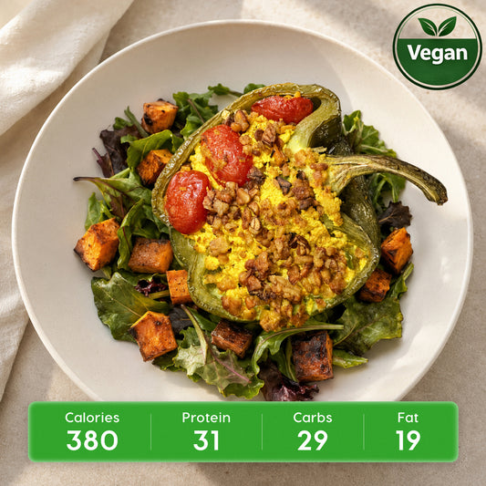 Vegan Bell Pepper Breakfast Bake with Tofu Scramble & Tempeh Sausage