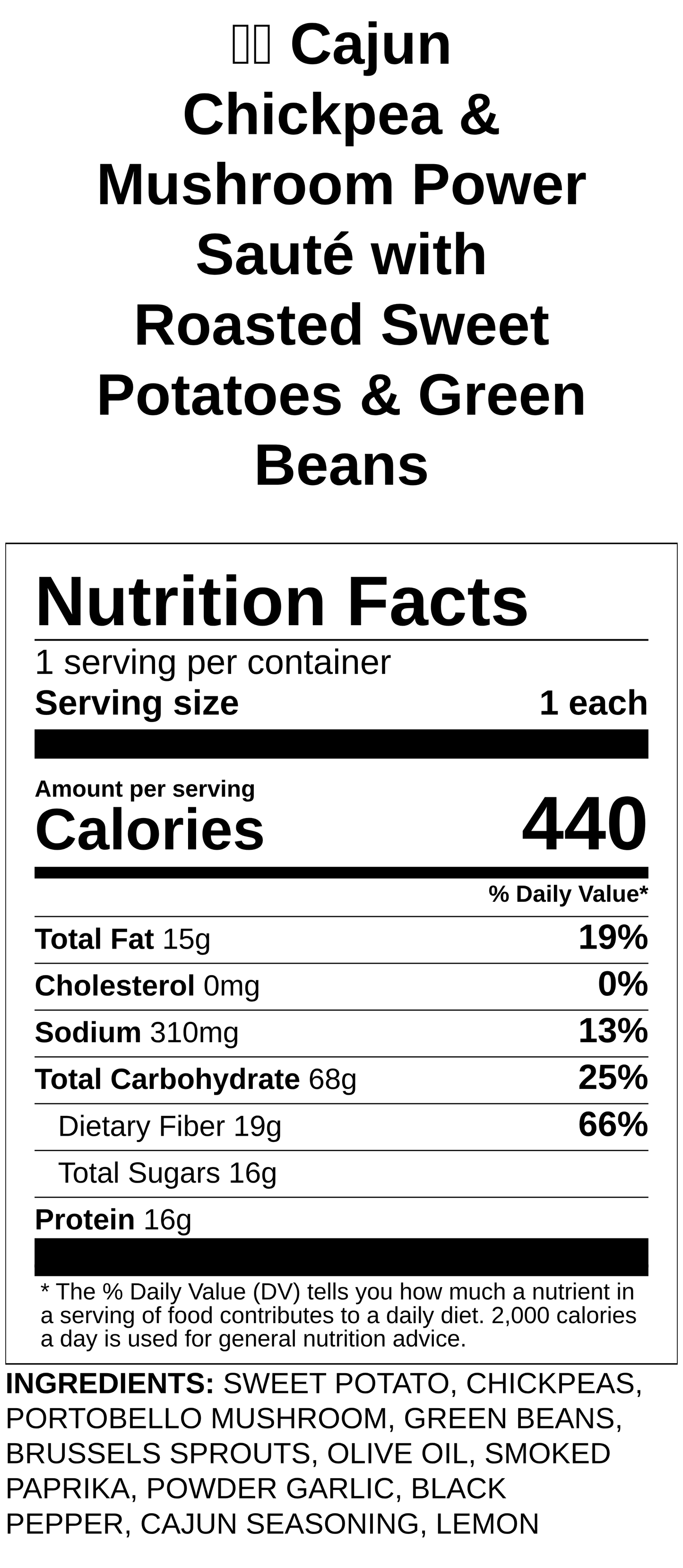 Vegan Cajun Chickpea & Mushroom Power Sauté with Roasted Sweet Potatoes & Green Beans