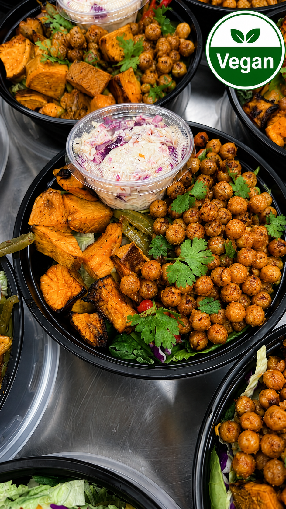 Vegan Chipotle Chickpea Power Bowl with Roasted Sweet Potato & Crunchy Slaw