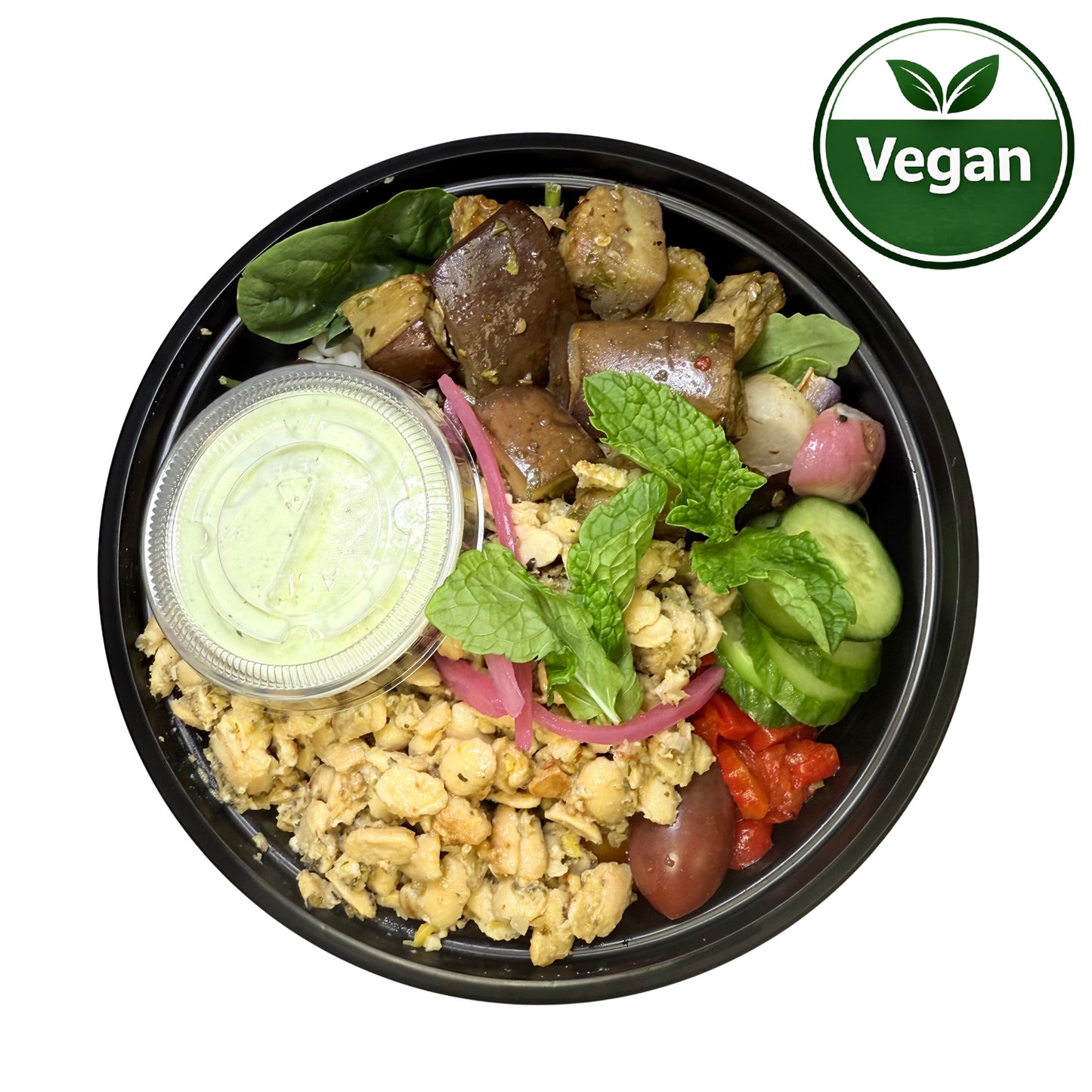 Vegan Greek Power Bowl Salad with Chickpeas & Dairy-Free Tzatziki
