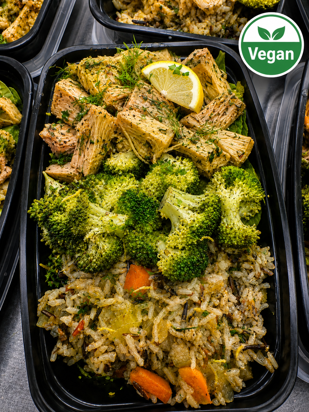 Vegan Lemon Dill Jackfruit with Wild Rice Pilaf & Broccoli